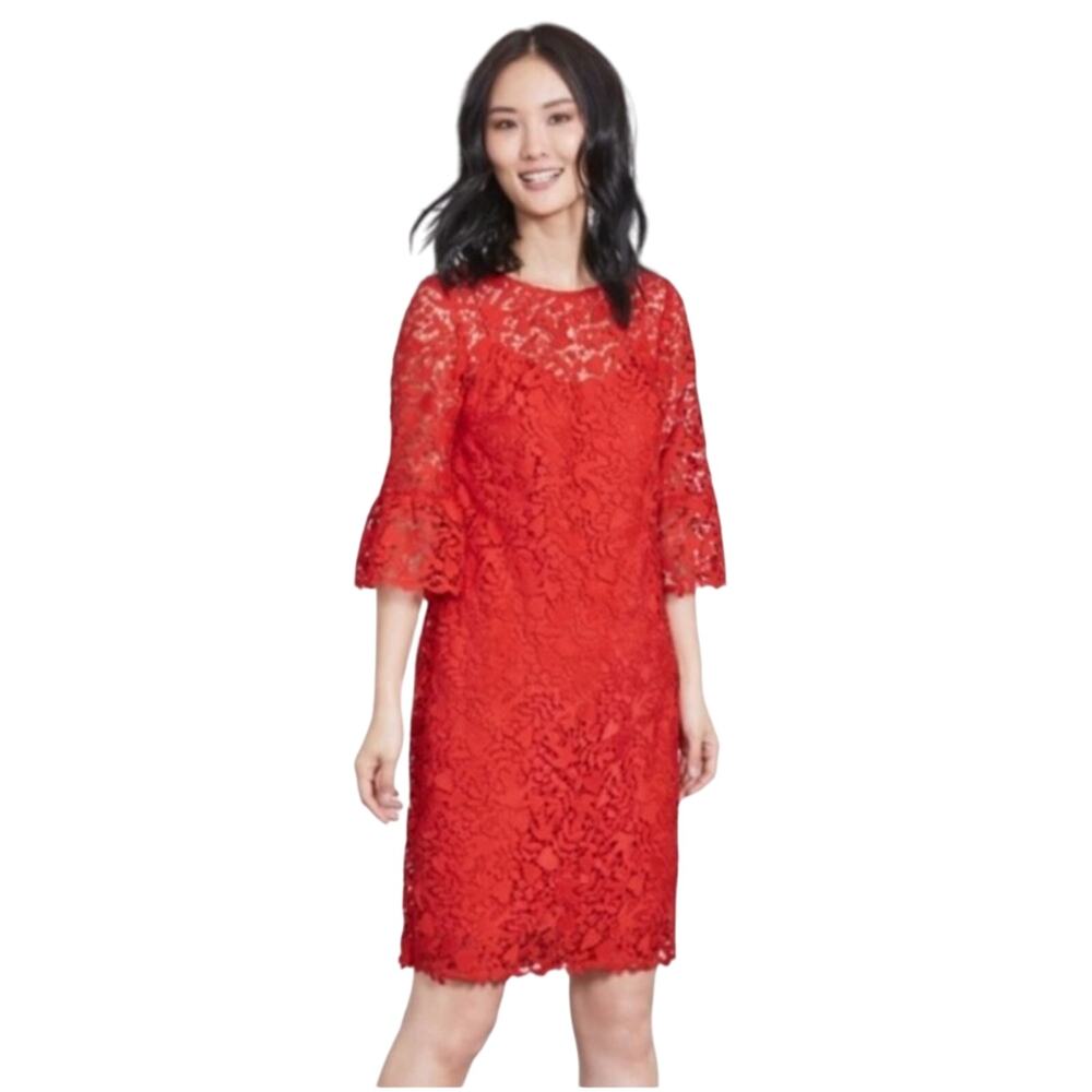 Boden Brittany Red Lace Bell Sleeve Dress